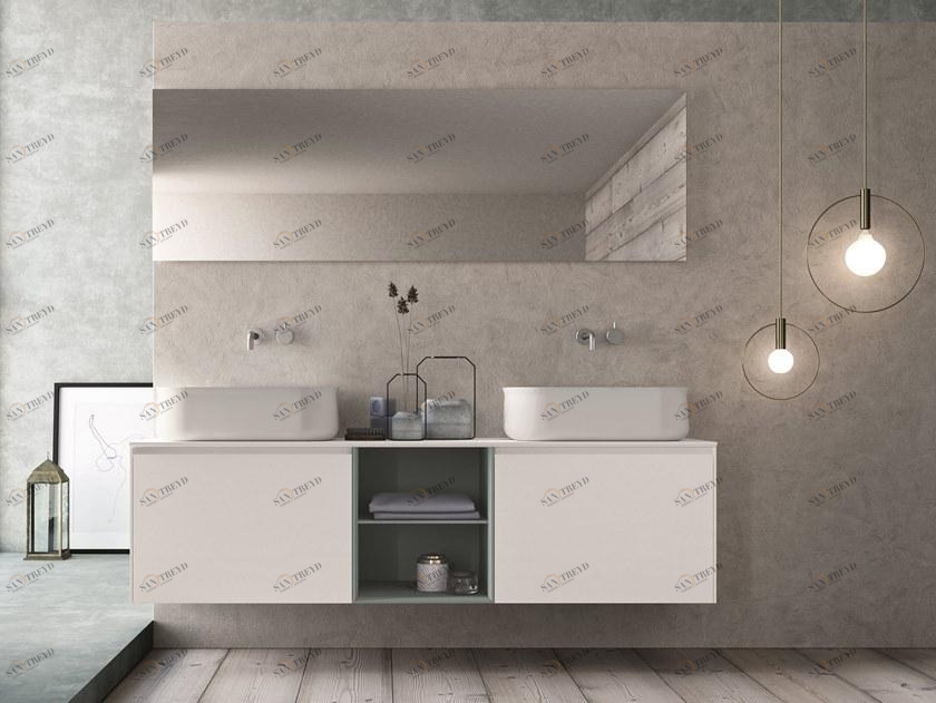 NOVELLO Двойная подвесная тумба под умывальник из HPL с зеркалом Calix xl sun-id-1489628