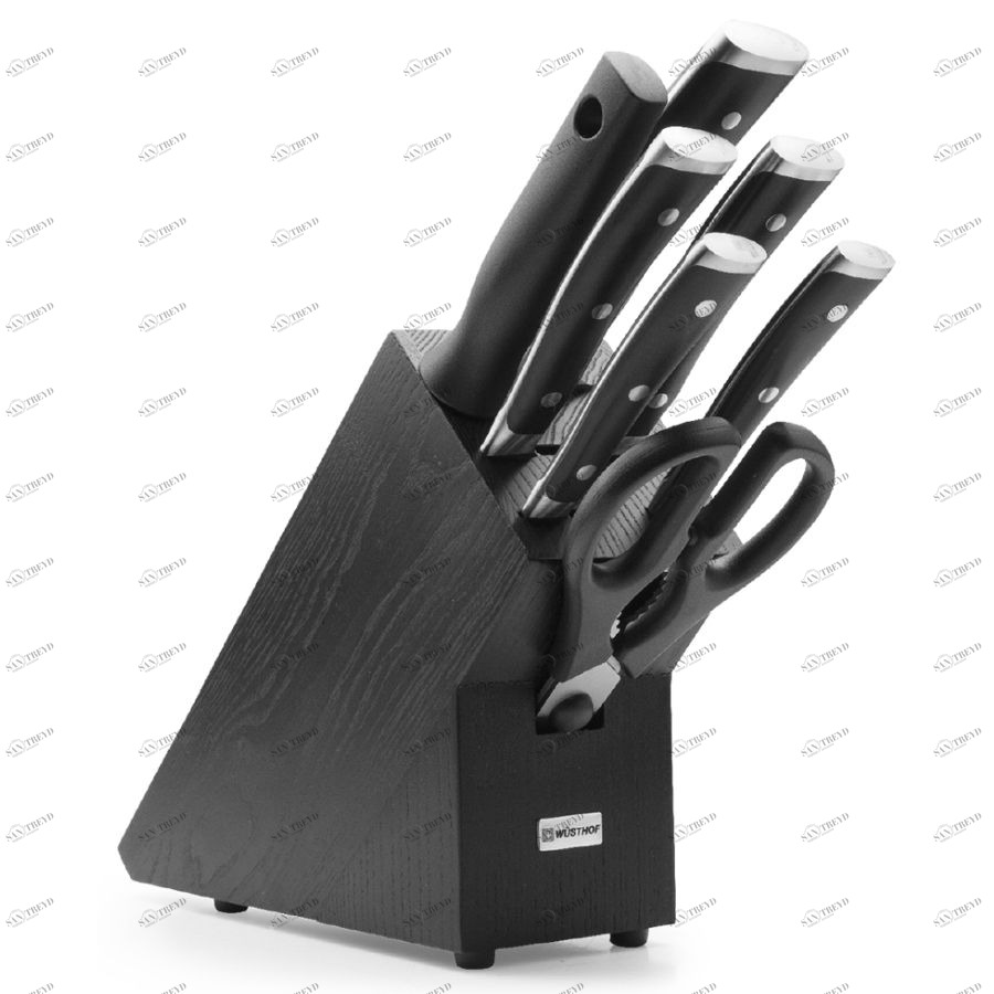 Набор кухонных ножей Classic Ikon: мусат, ножницы на темной деревянной подставке, 5 шт WUESTHOF W9878WUS