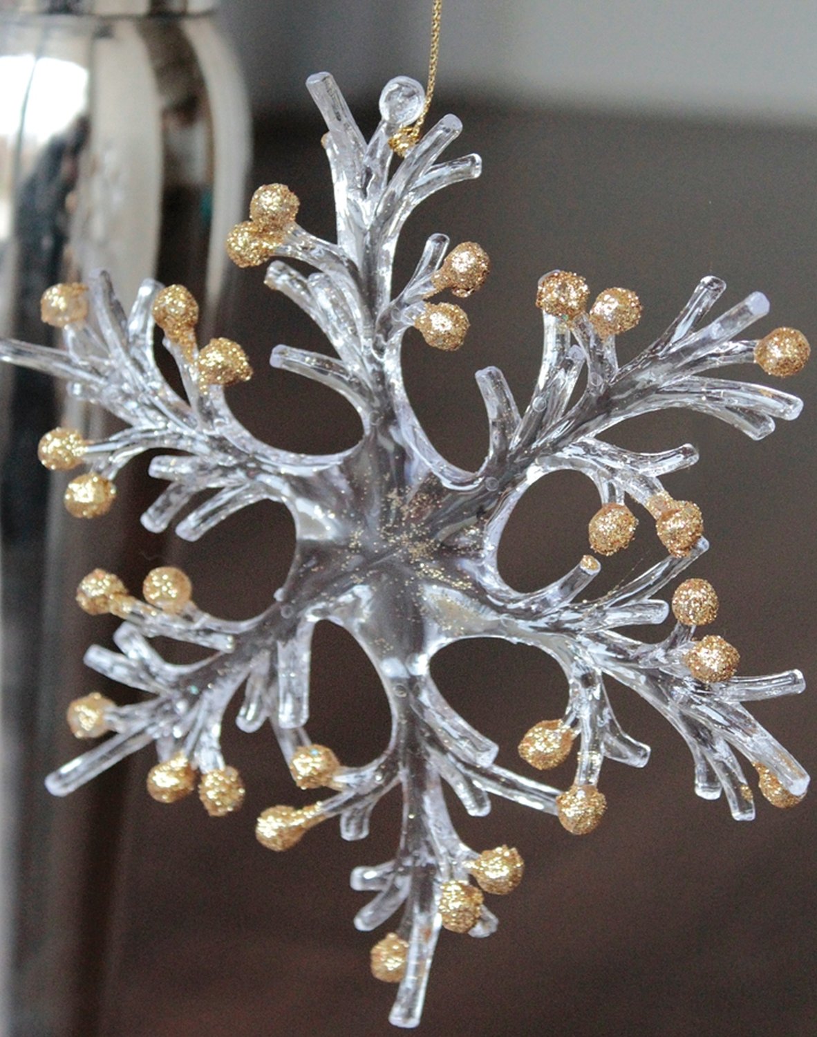 1318 331 a3 Орнамент снежинка, акрил, с глиттером, Ø 15 см, золото H-andreas 