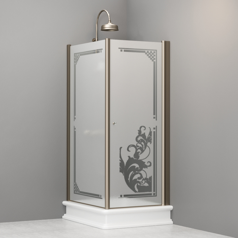 9143P3 Душевая кабина SX с распашной дверью и фиксированной боковой частью для душевого поддона 80*96 открывание со стороны 80, цвет Бронзовый Kerasan RETRO Италия 