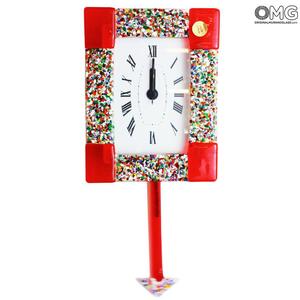 1266 ORIGINALMURANOGLASS Настенные часы с маятником Красные уголки - маленькие - муранское стекло 14 см