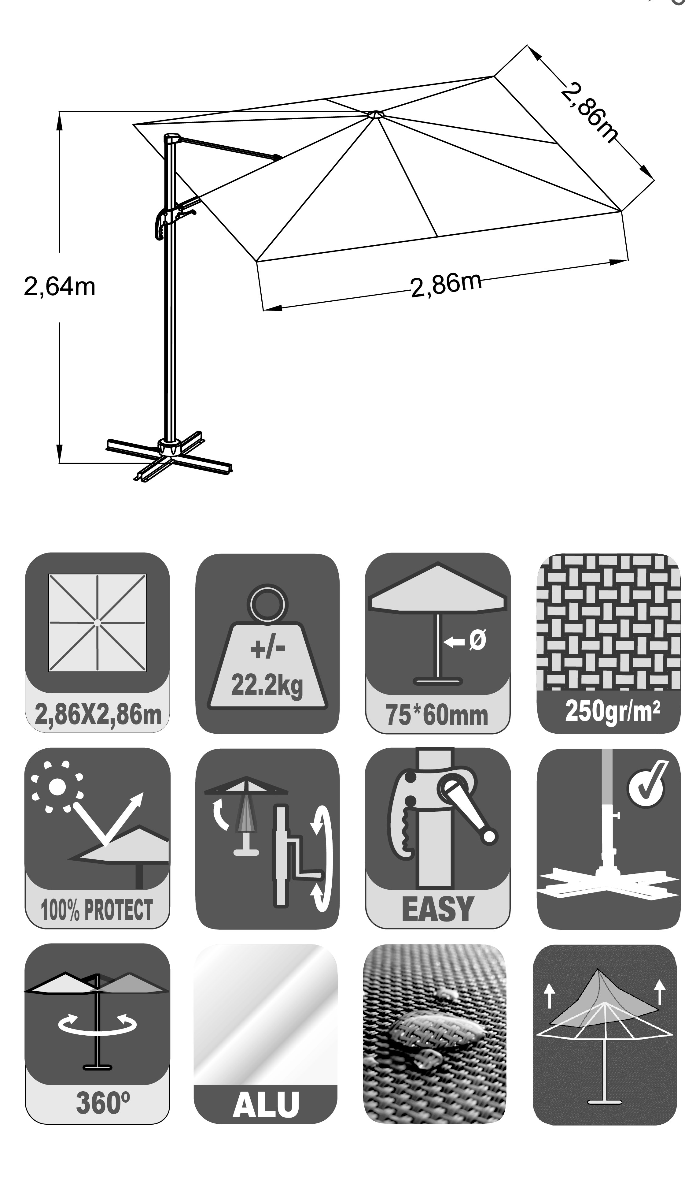 Naterial Aura — садовый зонт с регулируемым наклоном и вращением 360° 82232811 STLM-0022478 - Вид №19