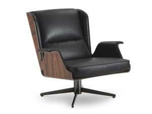 Кожаное и деревянное вращающееся кресло с подлокотниками