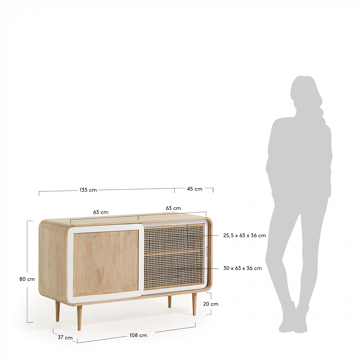 054370 Сервант Gerald 135x80 манго из дерева натуральный белый La Forma Georg  - Вид №1