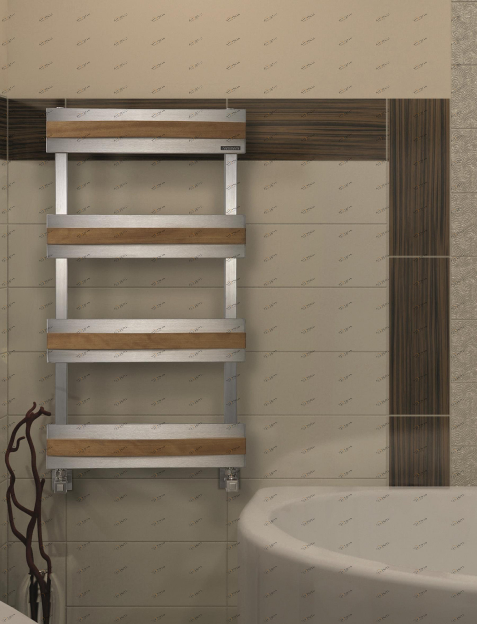 Полотенцесушитель Hammam HERA Wood  комбинированный; электрический или водяной Сталь;Дерево 