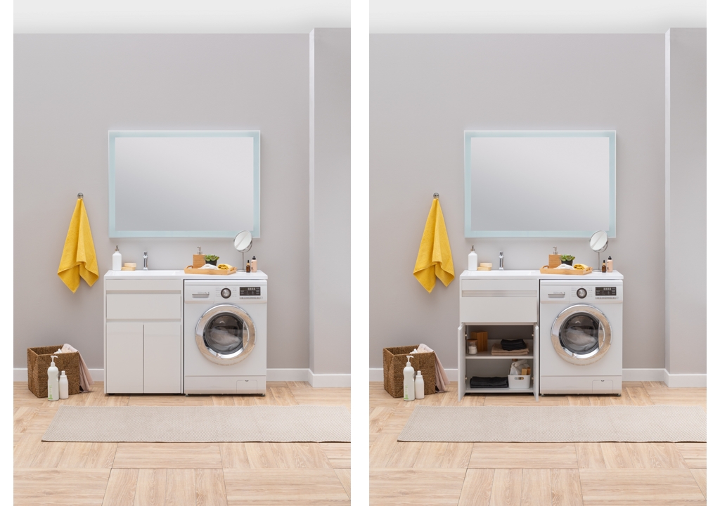 Тумба с раковиной Aquanet Токио 130 L белый (напольная, 1 ящик, 2 дверцы) 0023774600235501 - Вид №15