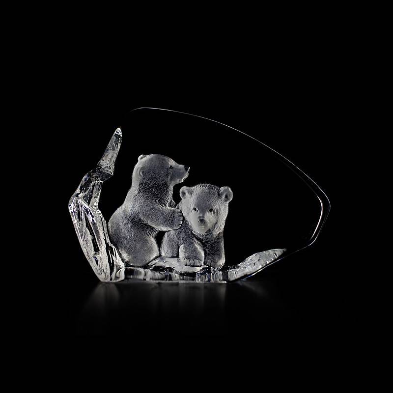 33714 Скульптура из прозрачного хрусталя "Полярные медвежата", 170/110 мм. Maleras 