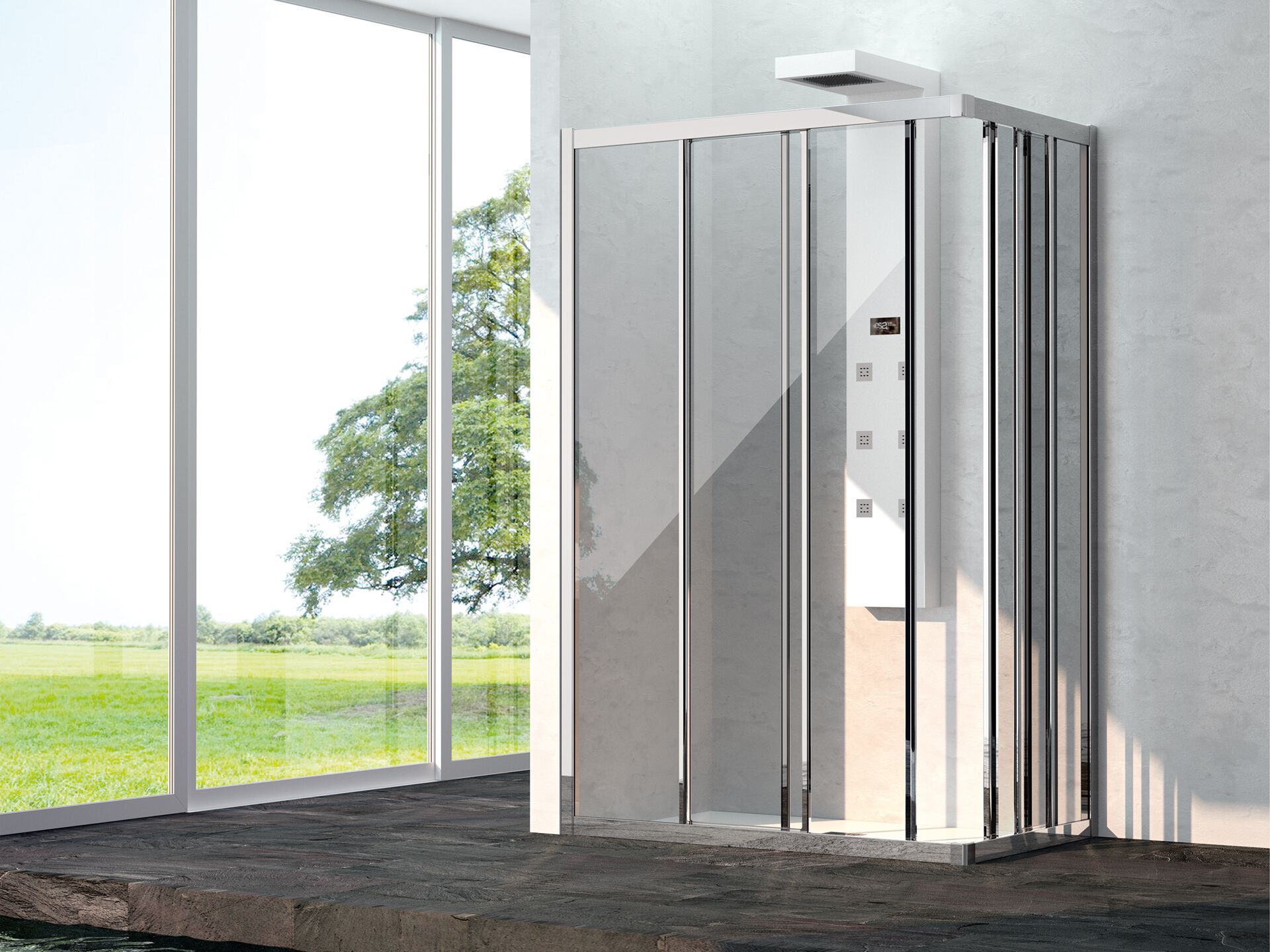 Алюминиевая и стеклянная угловая душевая кабина с раздвижной дверью CSA Box Doccia AMELIA ARCH-00034212