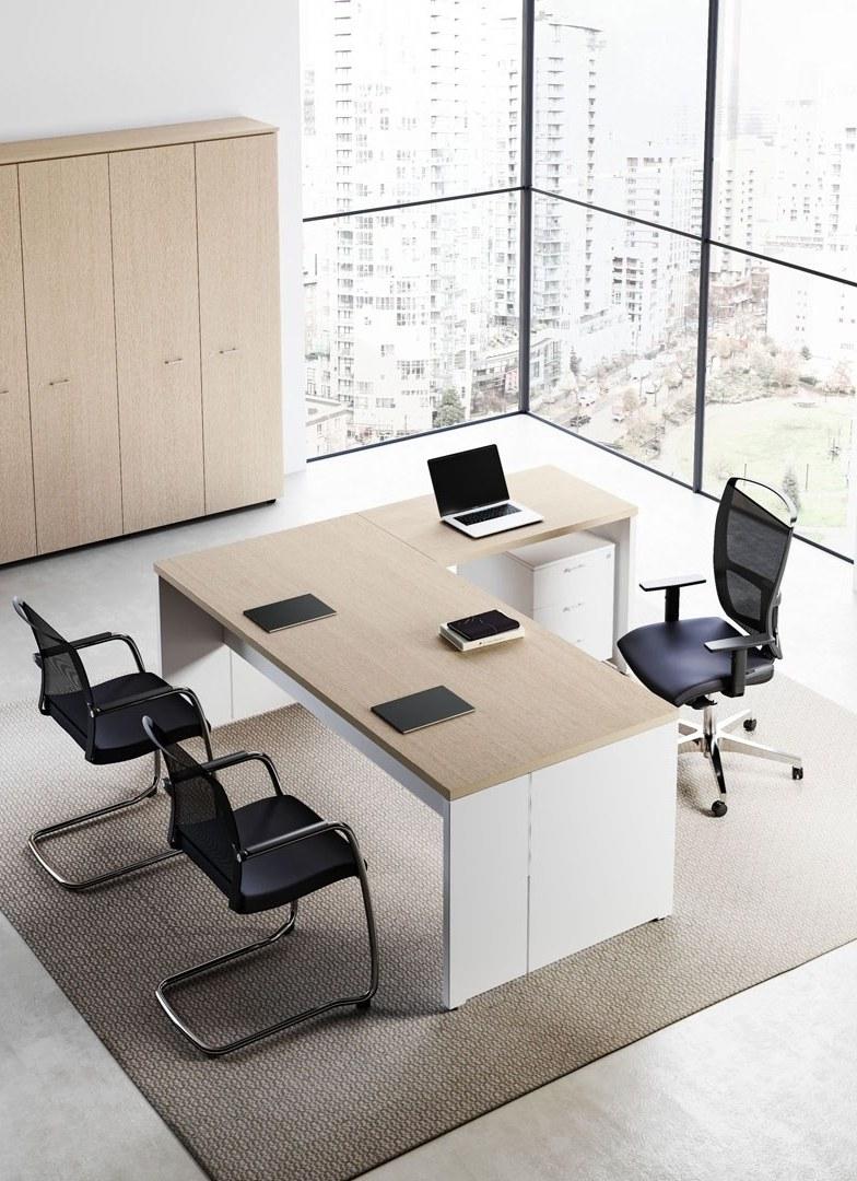 Las Mobili Офисный угловой стол в современном стиле со встроенной полкой Delta evo sun-id-1403928 - Вид №4