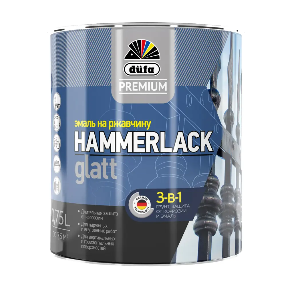 Эмаль по ржавчине 3 в 1 Dufa Hammerlack гладкая цвет серебристый 0.75 л 82821012 STLM-2172844  - Вид №1