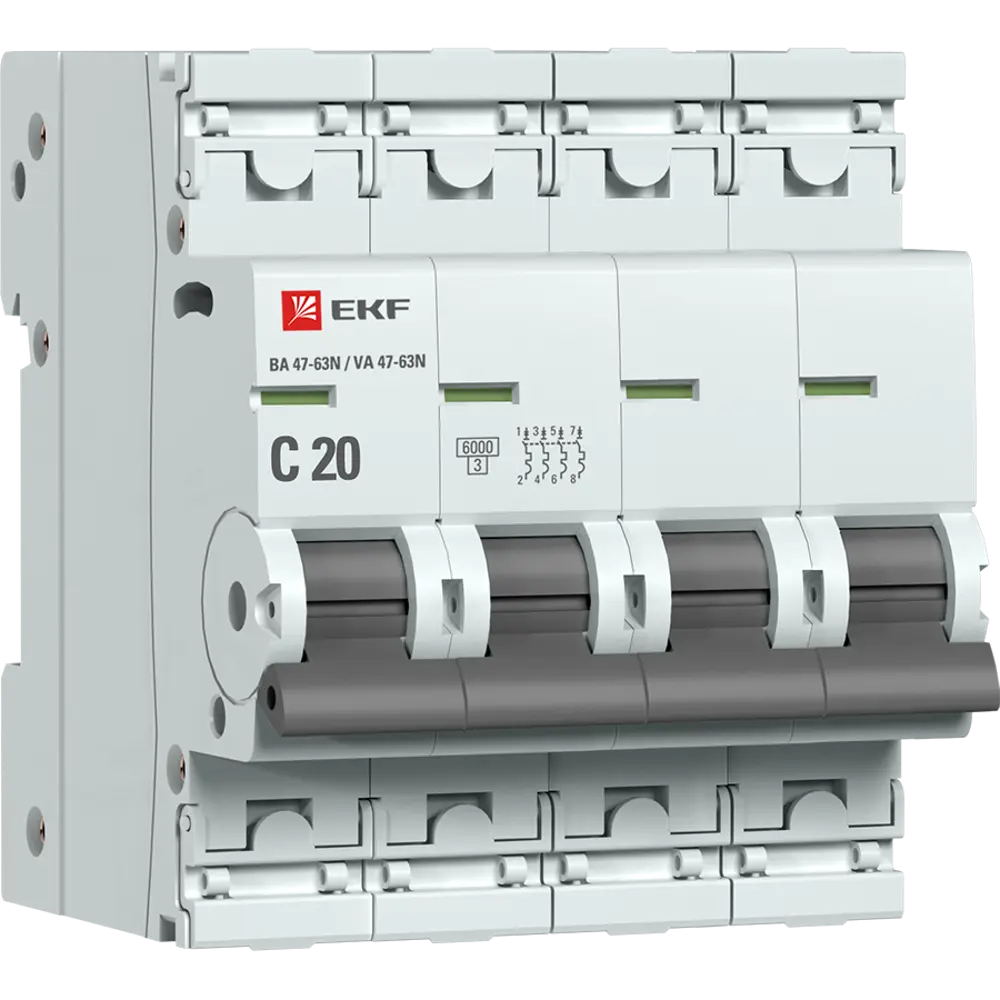 Автоматический выключатель EKF Proxima ВА47-63 4P N C20 А 6 кА 88883157 STLM-2200526 