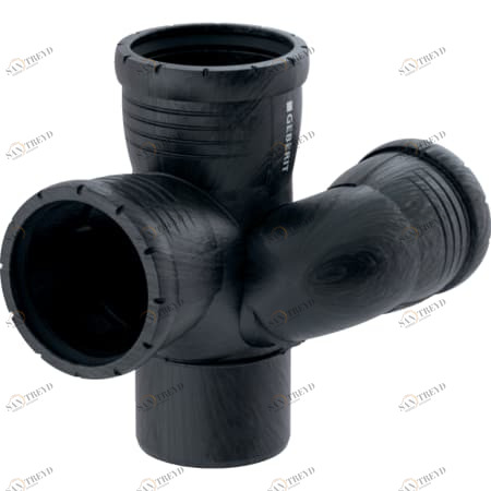 GEBERIT 393.564.14.1 Крестовина Geberit Silent-Pro, левая со смещенным впуском и дополнительным отводом 87,5° 