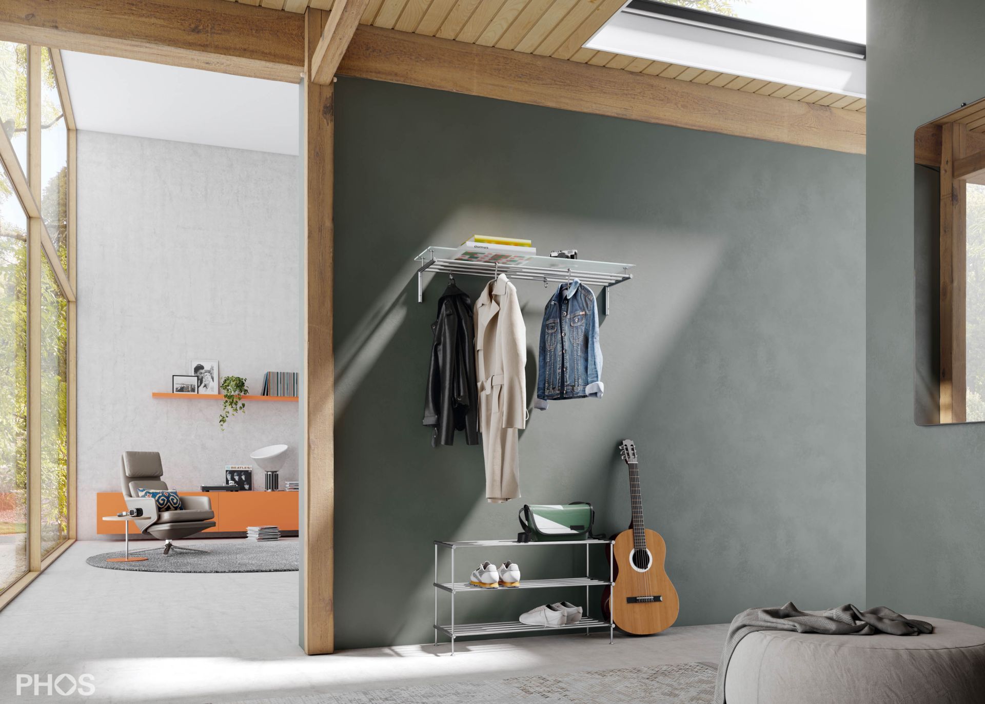 G15-1000G Навесной шкаф g15 с 4 платяными штангами и полкой для головных уборов из стекла - ширина 105 см PHOS  - Вид №3