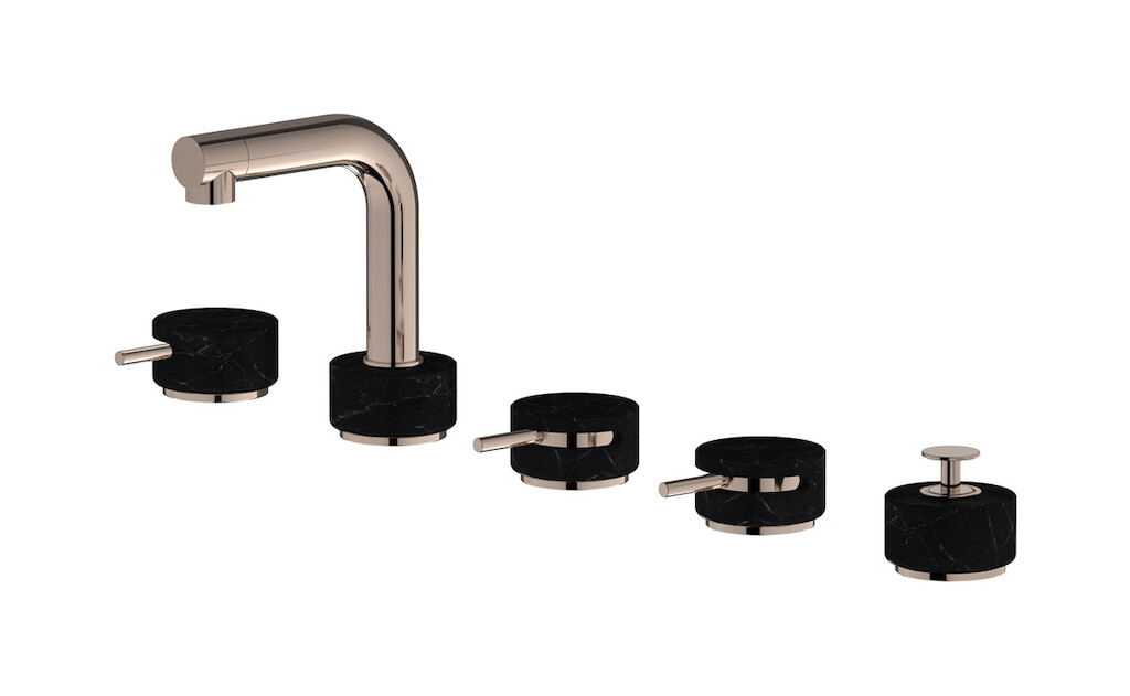 Смеситель на бортик ванной на 5 отверстий с дивертером и душевым гарнитуром. WE ARE IB mm396rs_2 Rose Gold Marmo