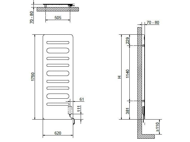 Настенный электрический полотенцесушитель из углеродистой стали Cordivari Design Extraslim ARCH-00028971 - Вид №2