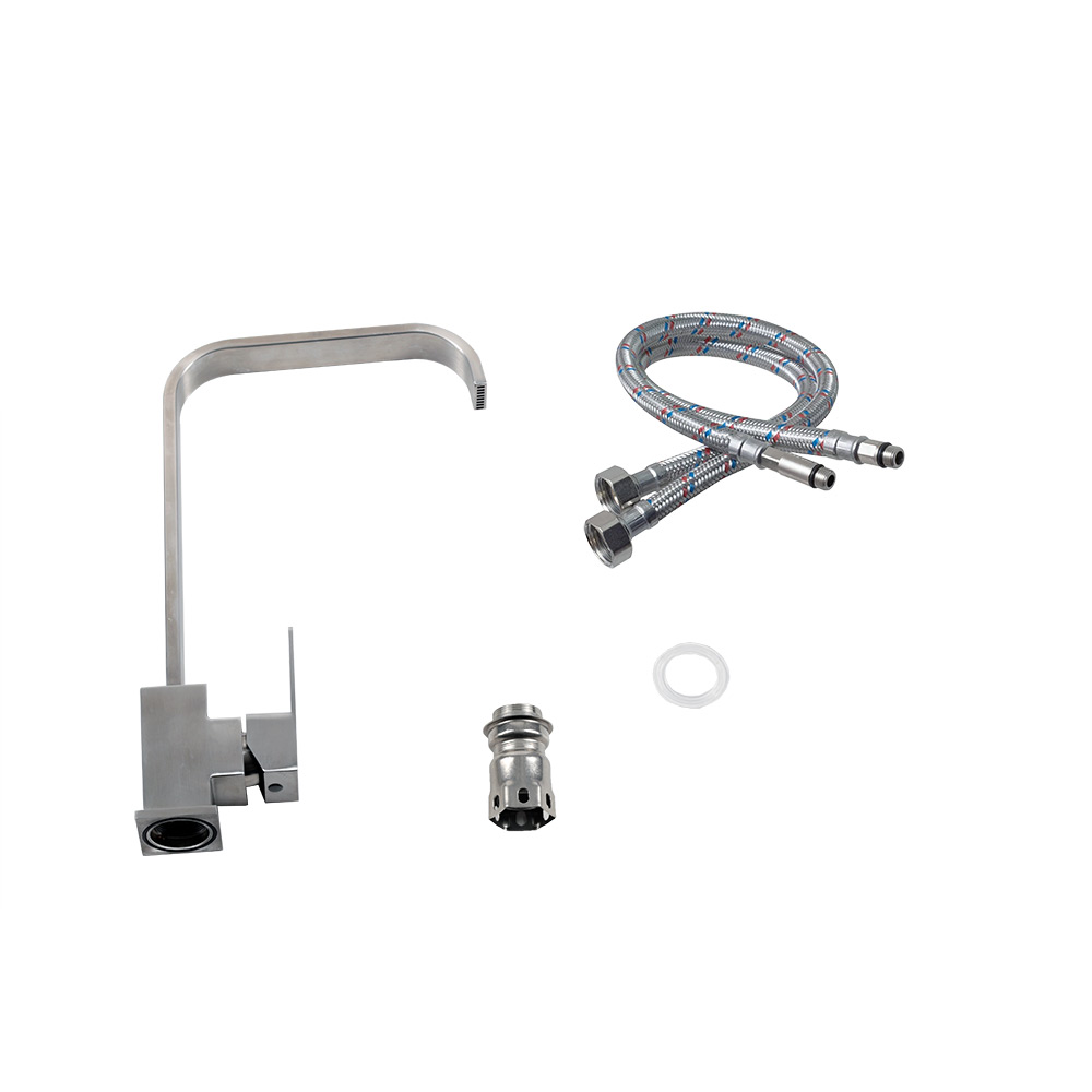 Смеситель д/кухни MELANA-F8113 нерж.сталь, однорычажный, сатин, высокий излив  - Вид №3