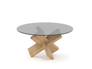 Круглый журнальный столик из массива дерева и стекла