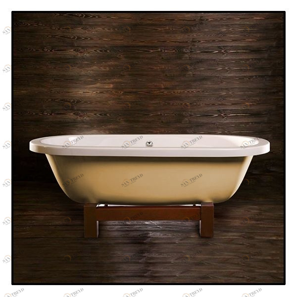 Ванна напольная отдельностоящая бежевая с деревянной рамой Akcjum Casandra WR-12-01-N WR1201N