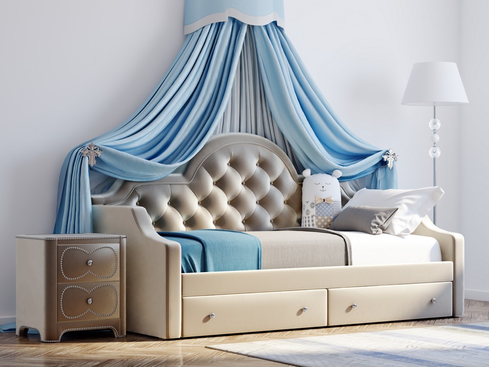 Диван-кровать детский с 2 выдвижными ящиками 90х190 см бежевый с каретной стяжкой DayBed KREIND DAYBED 00-3879999 Бежевый Santreyd  - Вид №6