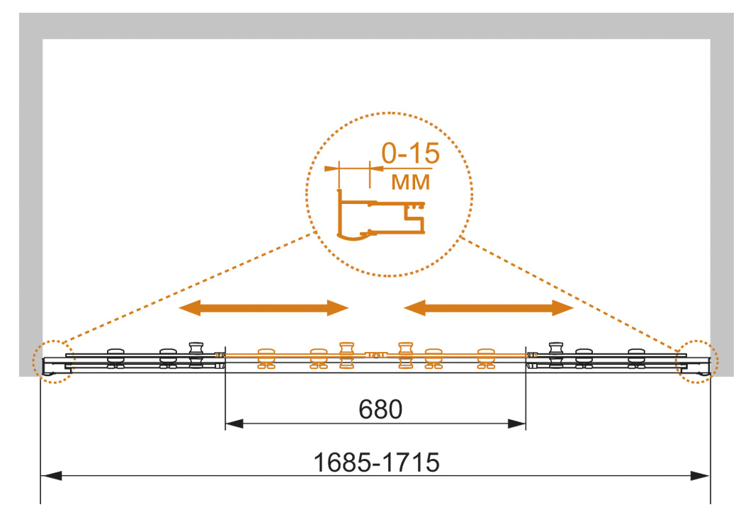 Душевая дверь в нишу CEZARES PRATICO-BF-2-170-C-Cr - Вид №7