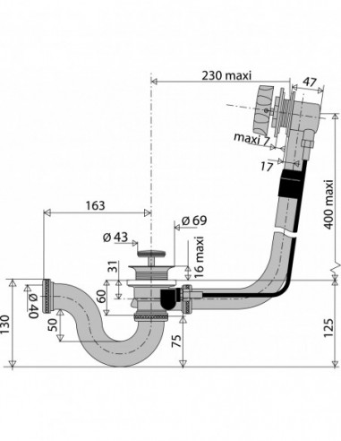 295300 000 00  Слив для автоматической ванны с кабелем 650 мм, все из латуни Valentin Хром  - Вид №2