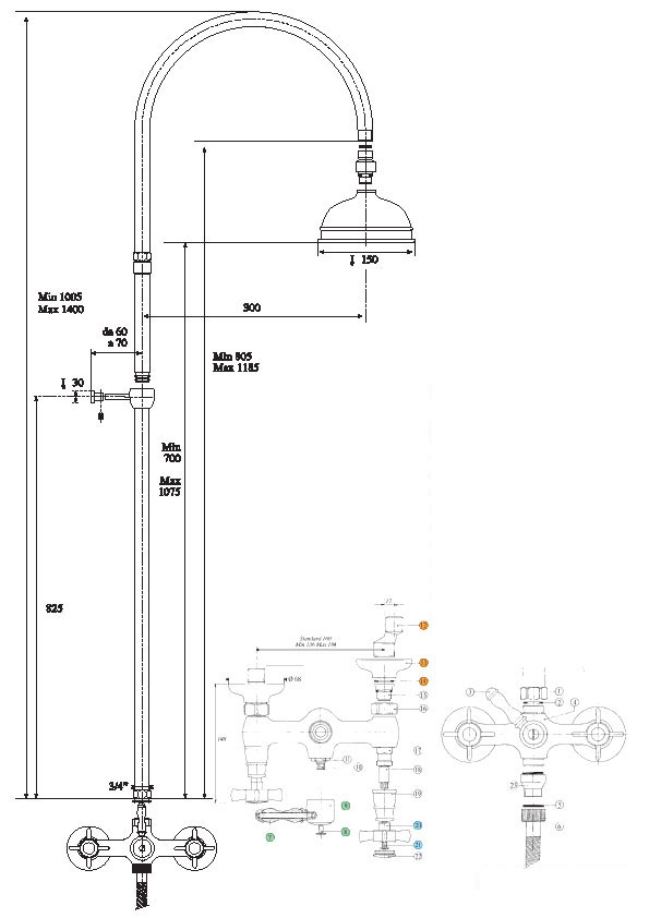 660920YY18D200 Душевая система Bandini Old England Santreyd - Вид №1