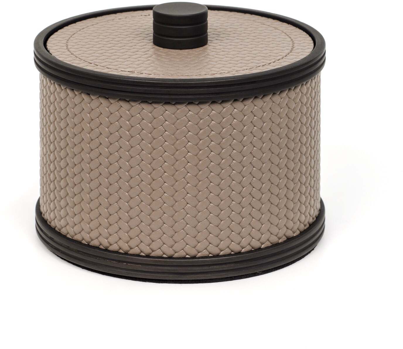 Держатель для ватных дисков Carol - Ø 11,5XH8 см / металлическая отделка_сатинированная латунь / зерненая кожа_земля