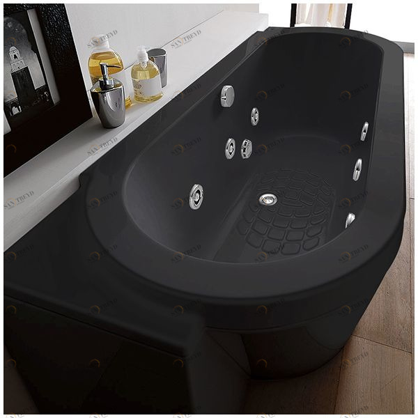 Ванна Gruppo treesse Playa V818B-DX-C чёрная с гидромассажем и дезинфекцией овальная угловая пристенная правая STXV818BDXC