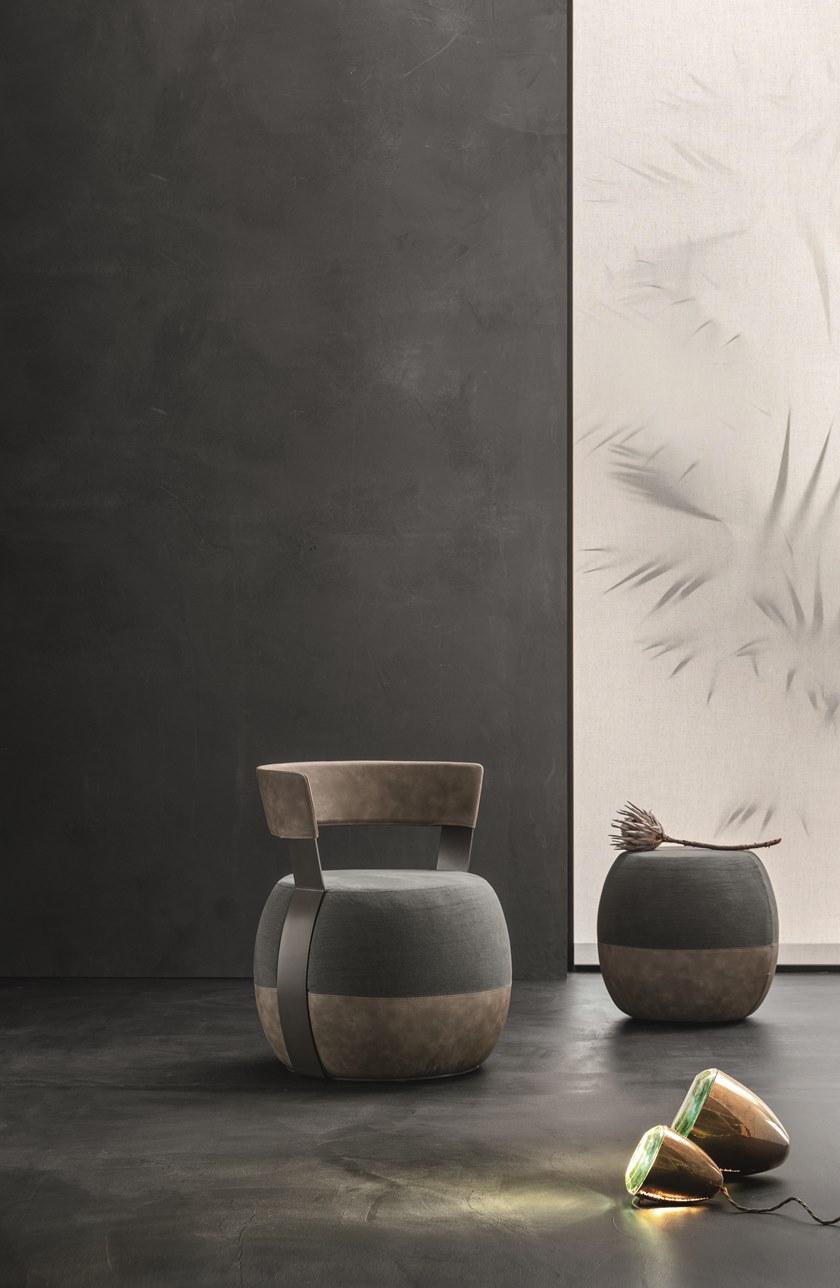 ZANETTE Круглый пуф с обивкой из кожи и ткани Barrique sun-id-1431524 - Вид №2