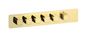 External part of thermostatic 5 ways, square plate, horizontal, Coral handle WE ARE IB eua526iineo_2 Pale Gold Aqua