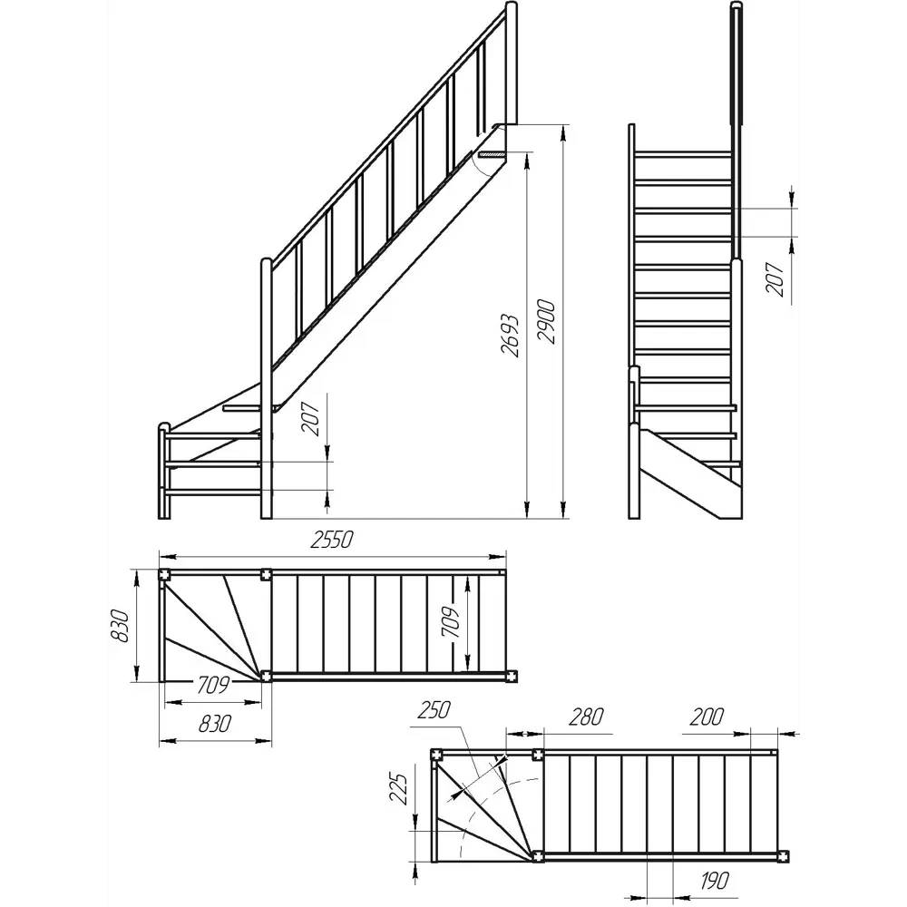 Лестница поворотная 90° ЛЕС-07 универсальная ЛЕСЕНКА STLM-2211536 - Вид №2