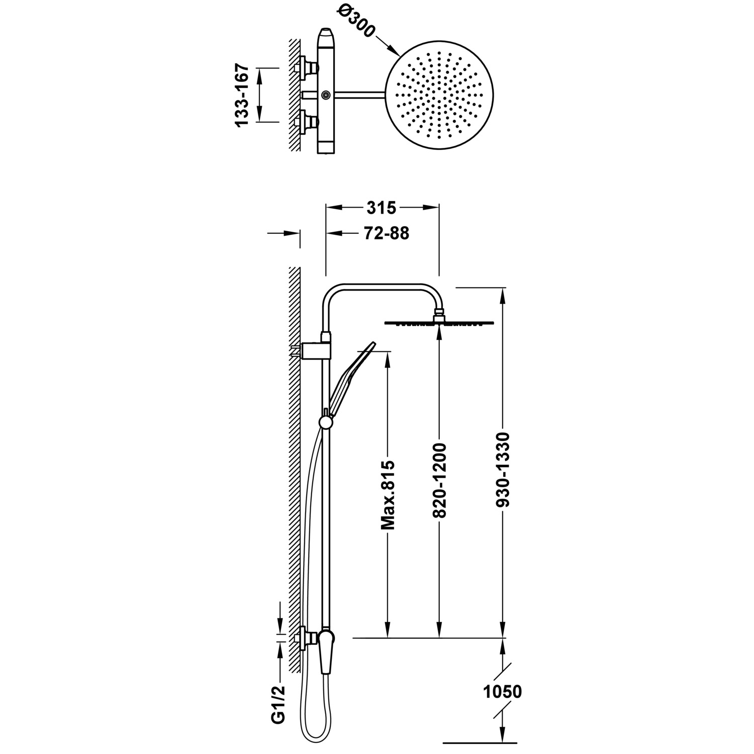 Двухходовой настенный смеситель для душа FUJI с одной ручкой -28119701 TRES - Вид №1