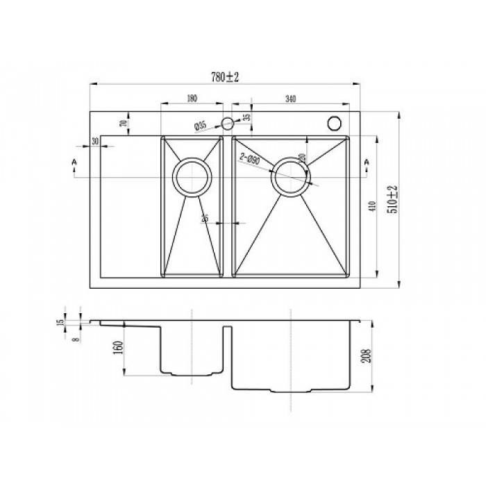 Zorg RX-5178-2-L Мойка кухонная прямоугольная Zorg  - Вид №2