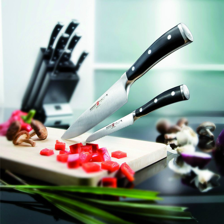 Набор кухонных ножей Classic Ikon: мусат, ножницы на темной деревянной подставке, 5 шт WUESTHOF W9878WUS - Вид №1