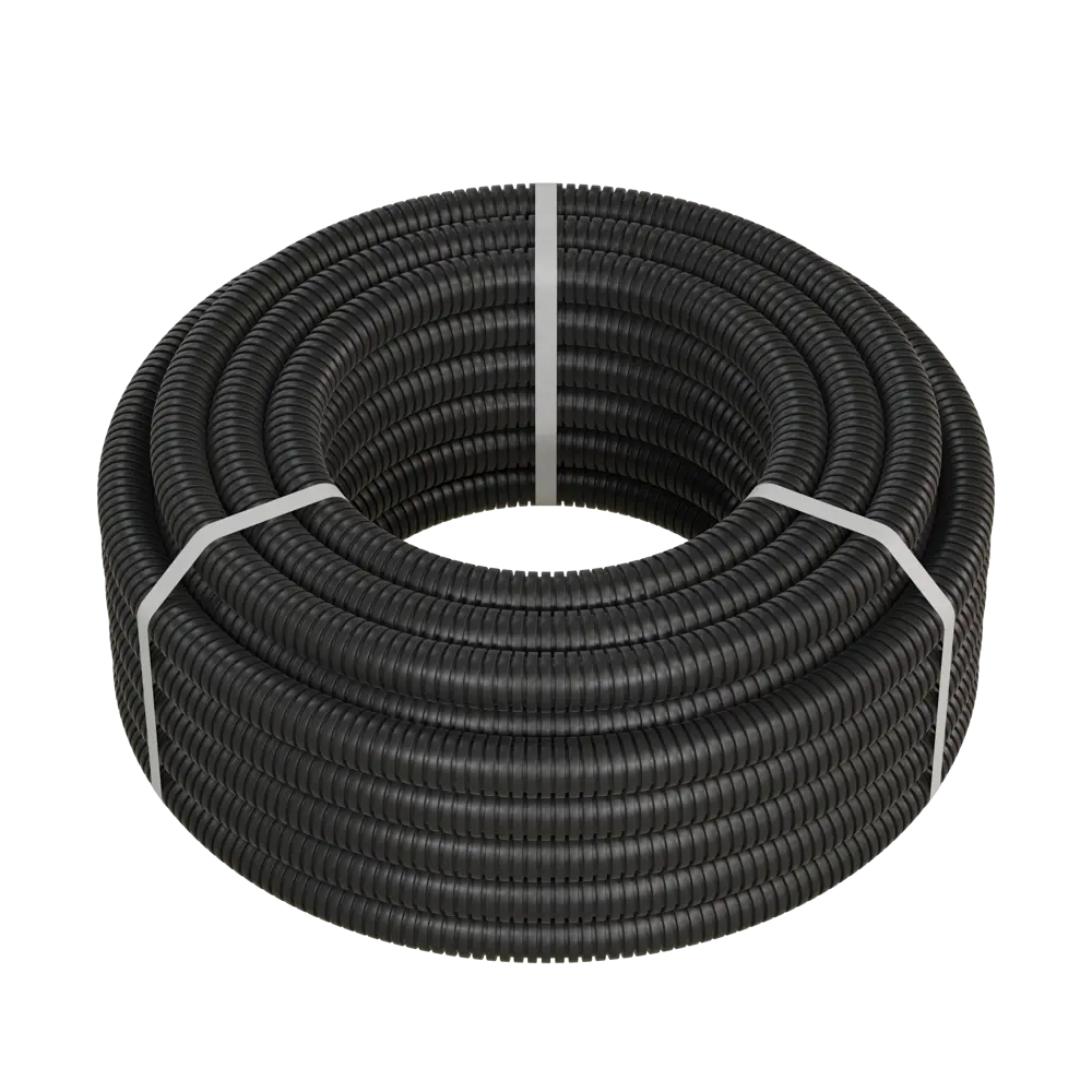 Труба гофрированная Экопласт D25 мм 25 м ПНД легкая с протяжкой цвет черный STLM-2112403 - Вид №1