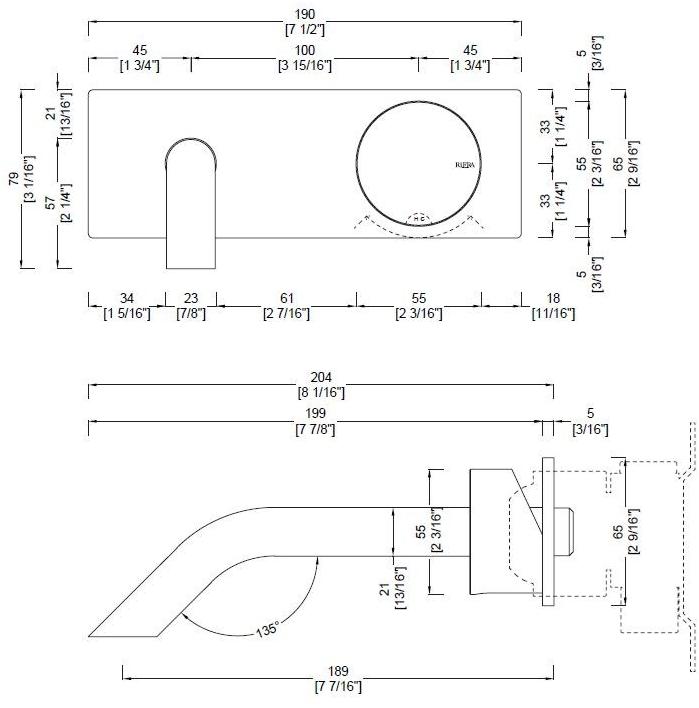 RIFRA Смеситель для умывальника из нержавеющей стали настенный Wave 1220071/2 - Вид №1