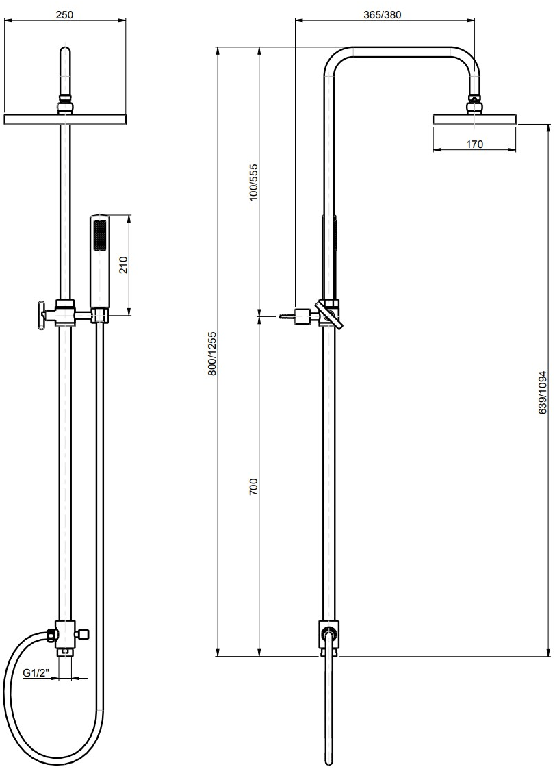 Rubinetterie Frattini Телескопическая стойка с переключателем и душевой лейкой Brera sun-id-1496891 - Вид №1