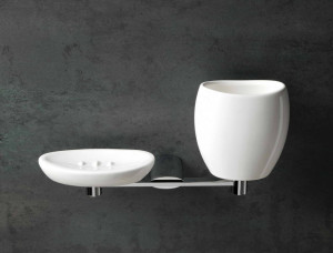 AR14(08-BI) Stil Haus Aria, настенные керамические мыльница + стакан, цвет хром - белая керамика