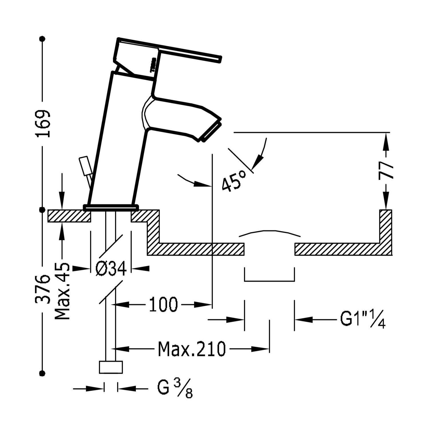 Наклонный смеситель с одной ручкой LEX-ALP для умывальника с автоматическим сливом-186903 TRES - Вид №1