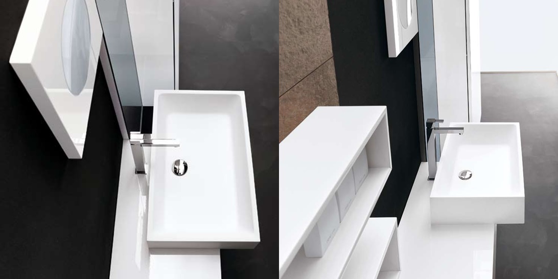 Комбинация ванной комнаты KU 51 в отделке K39 Bianco ceramicato / L58 Bianco lucido MILLDUE KUBIK KUBIK51 - Вид №4