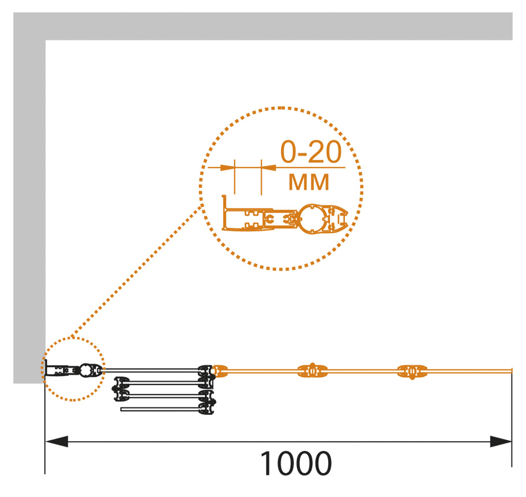 PRATICO-V-4-100/140-C-Cr Душевое ограждения на борт вынны Cezares Китай - Вид №1