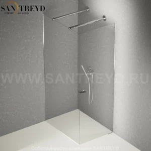 Душевое ограждение FLAT DX подрезаемое, стеклянная с дверью экстрапрозрачная перегородка с 2-мя держателями и встроенным душем. Размеры: глубина от 70 до 100 см, длина от 140 до 160 см