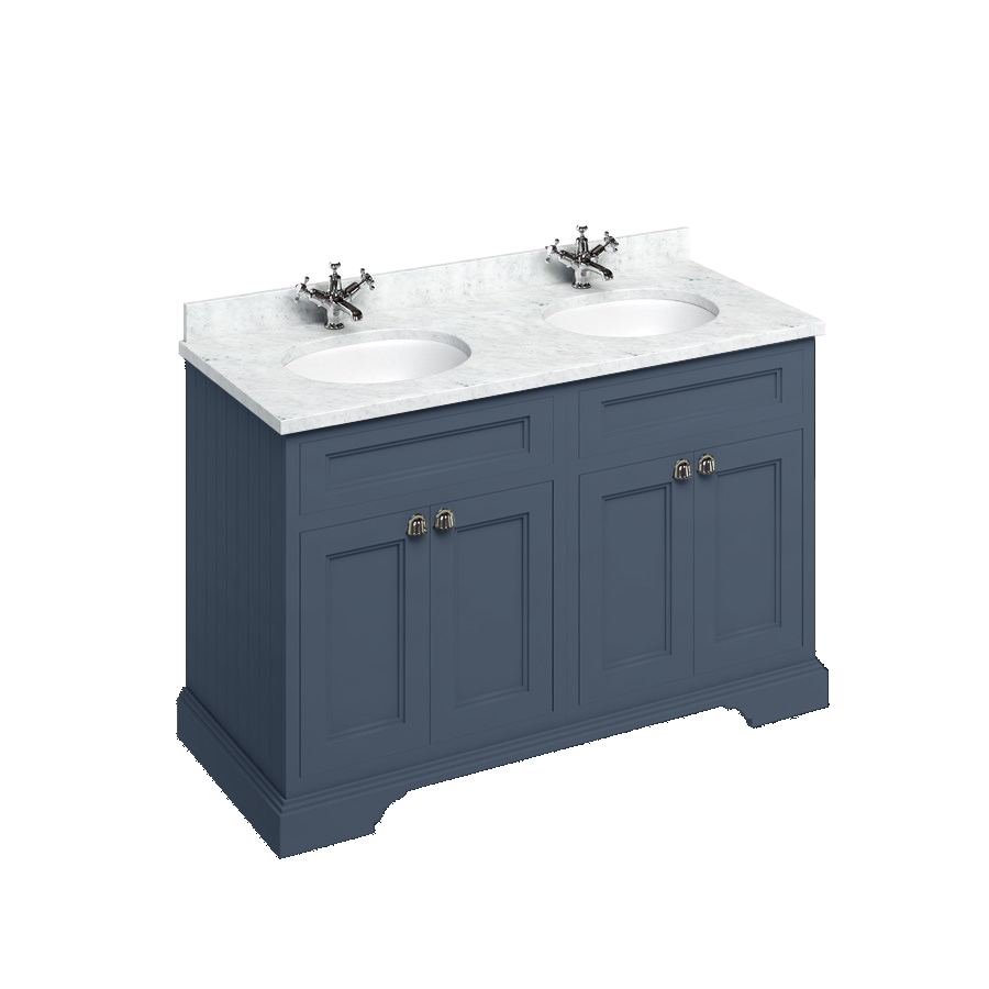 Burlington Отдельностоящий блок 130 со столешницей, дверцами и 2 встроенными белыми раковинами Carrara White Темно-оливковый FC9O_BC12  - Вид №4