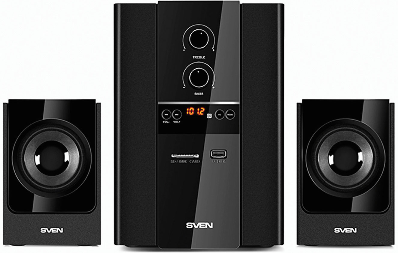 SV-01301820BK ms-1820 чёрный, акустическая система 2.1, мощность(rms):18вт+2х11 вт, fm-тюнер, usb/sd, дисплей, пду Sven Santreyd 