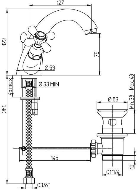 Paini Liberty 17CR243KM смеситель для раковины с донным клапаном - Вид №2