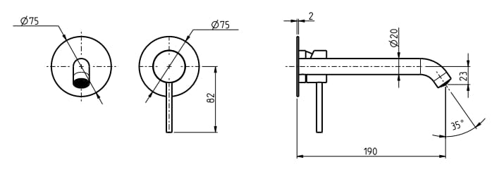 Настенный смеситель для раковины из нержавеющей стали с 2 отверстиями Rubinetterie Frattini Pepe XL 316 ARCH-00040814 - Вид №2