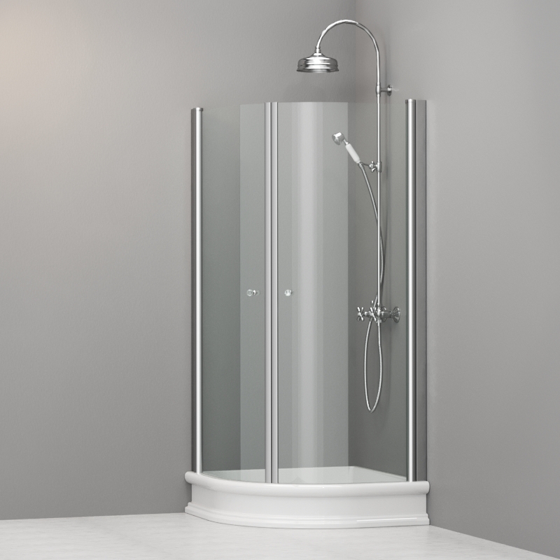 9151T0 Душевая кабина реверсивная DX/SX для душевого поддона четверть круга 90x90, цвет Хромированный Kerasan RETRO Италия 