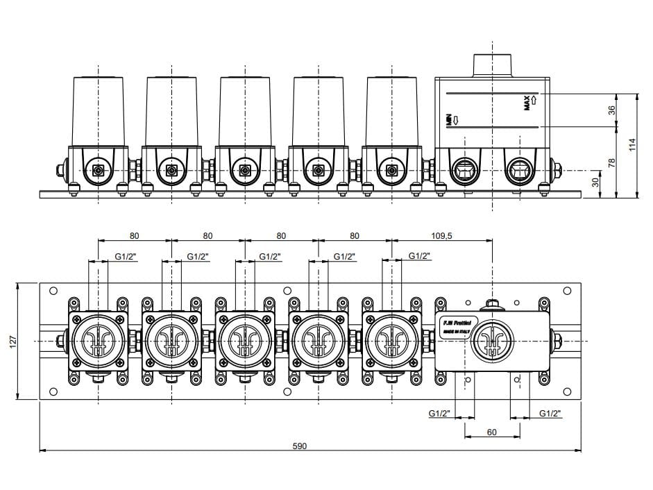 Встраиваемый корпус термостатического смесителя Rubinetterie Frattini 98600V5 ARCH-00017747 - Вид №1