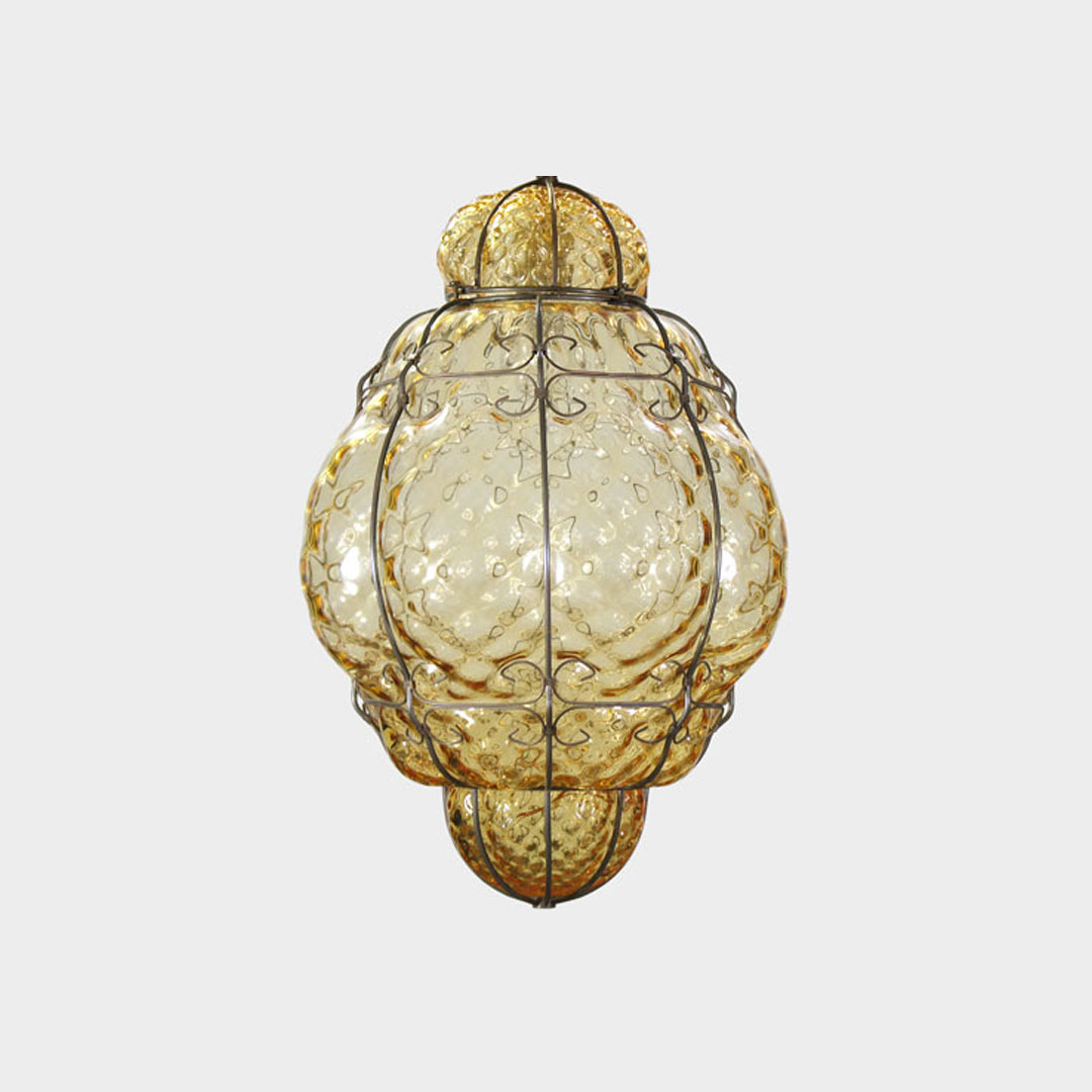 4212 ORIGINALMURANOGLASS Потолочный светильник Клетка - янтарный/хрустальный - муранское стекло OMG 40 см  - Вид №1