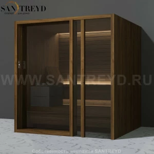 Effegibi YOKU.G80 SA.70300007 Сауна с правой дверью. Мощность: 8 кВт макс. Размеры: длина 202 см, ширина 180 см. Отделка: чёрный орех